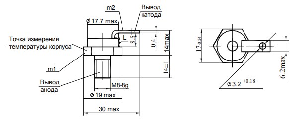Схема габаритных размеров фототиристора ТФ132-25