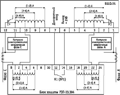 Рис. 3. Схема выводов и подключения внешних цепей БШД-01-200