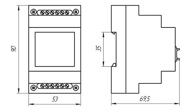 Схема габаритных размеров реле времени ВЛ-175