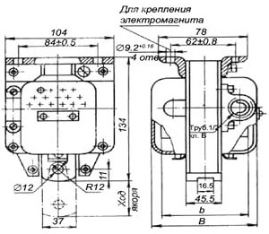 Рис.1. Габаритный чертеж электромагнита тянущего исполнения МИС 5100