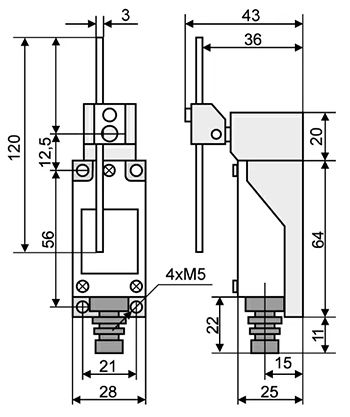 Габаритные и установочные размеры концеввых выключателей ME-8107