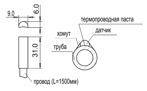 Схема габаритных размеров Датчика STw-02